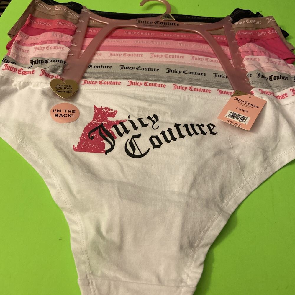 NEW! Juicy Couture 7 Pk . Cotton Bikini Panties $58 /FREE LINGERIE BAG! XLARGE